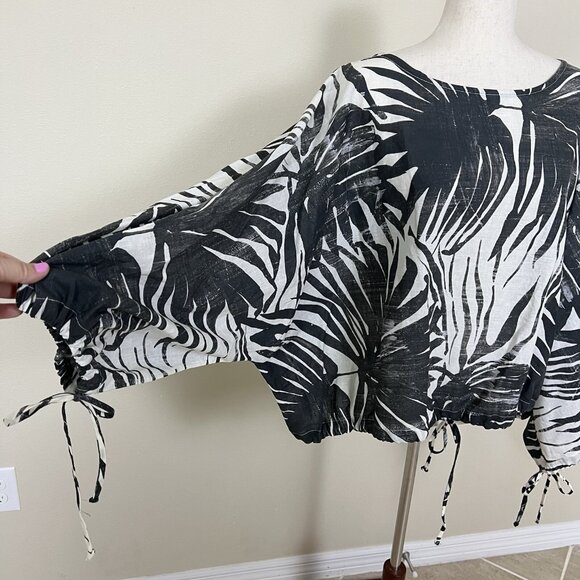 Bryn Walker LINEN COTTON Top Size 2X Long Sleeve Tropical Lagenlook Coastal Boxy - Picture 5 of 16